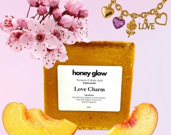 Jabón de cúrcuma y ácido kójico, Love Charm, jabón kójico, jabón facial y corporal de cúrcuma, jabón facial y corporal con kójico, barra de 147 g, aclara la piel