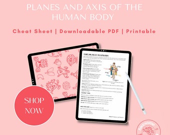 Cheat Sheet on Planes And Axis Of The Human Body // PDF Download, A4 Sheet, Psychology, Physio, Doctor, Medical Student, Biology, Neuro