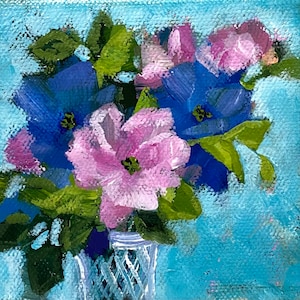 Flower art, floral paintings, mini art, original artwork, great gift ideas, gifts for her, small gifts, affordable art, acrylic artwork