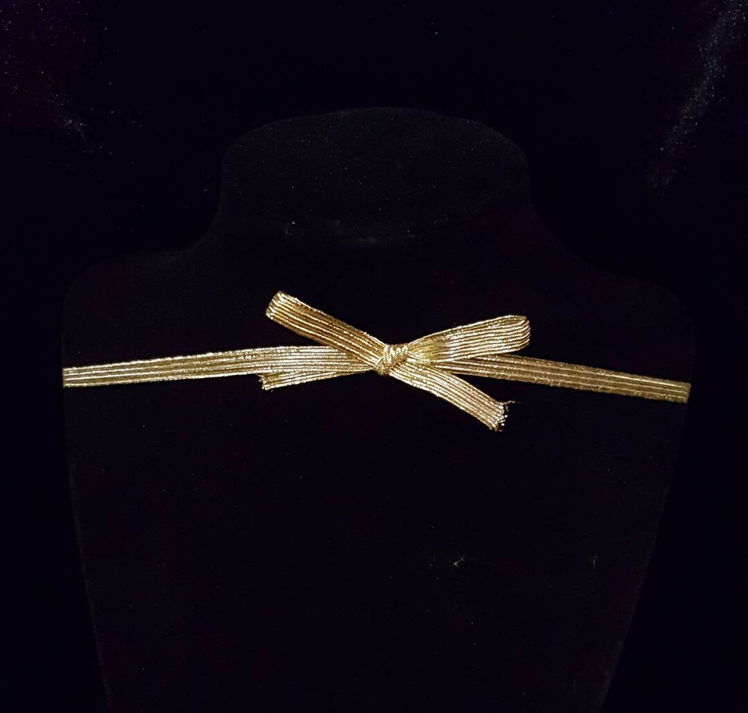 Metallic Gold Bow Elastic String Ribbon Trim Headband Garter Facemask