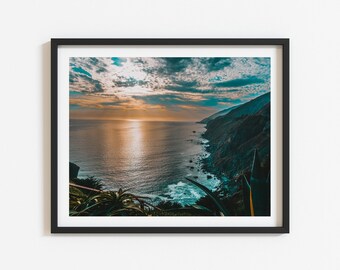 Sunset cliffs, DIGITAL, California Coast Wall Art Print, The Big Sur, Pacific Coast Highway 1 Teal and Orange