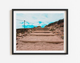 Cali steps, DIGITAL, California Coast Wall Art Print, The Big Sur, Pacific Coast Highway 1 Teal and Orange