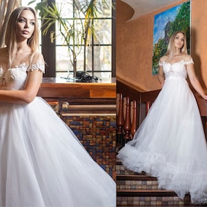 Off The Shoulder Wedding Dress With Train, Princess Ball Gown