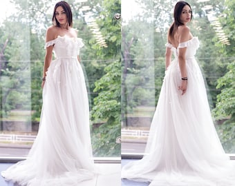 Simple Wedding Dress, Unique Chiffon Gown