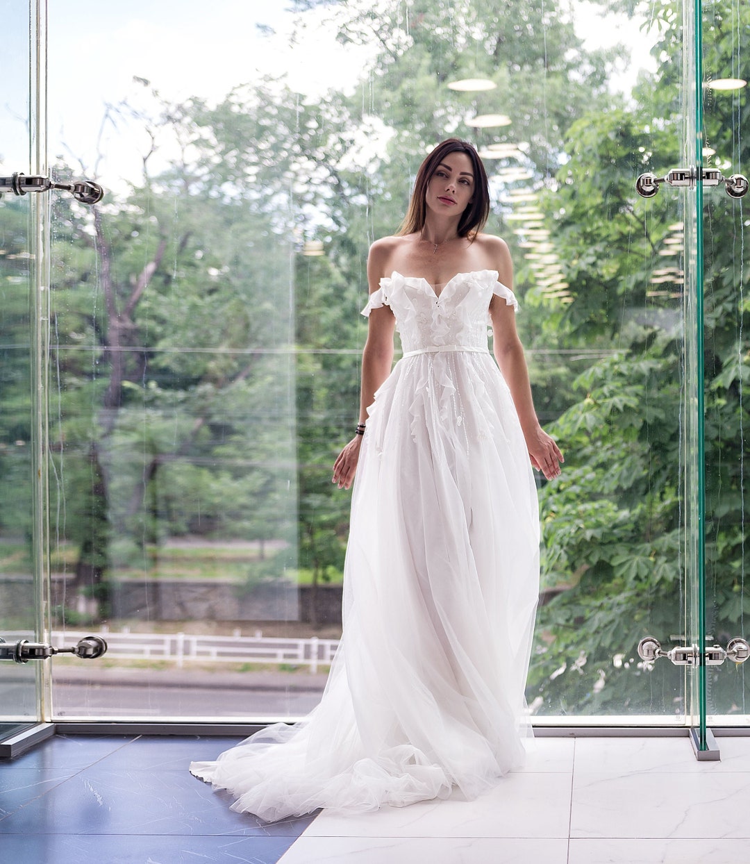Boho Corset Wedding Dress, off the Shoulder Bridal Gown With Train - Etsy