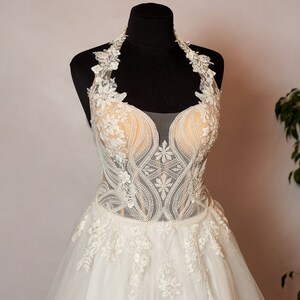 Open Back Corset Wedding Dress, Pearl Beaded Illusion Tulle A-line ...
