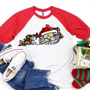 Kentucky Santa, KY Santa T-shirt, KY Leopard Santa, Cheetah Santa, Christmas Tshirt, Kentucky Christmas, Unisex Tri-Blend 3/4 Raglan Tee
