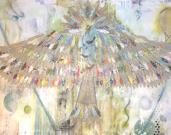 The Wings of Joy and Grace  - Mixed  Media Feather Fine Art Reproduction Print/Giclee -