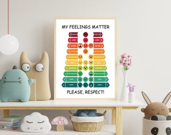 Digital Rainbow Feelings Educational Poster, Toddler Montessori Preschool Poster, Emotions Print mrcp, Play Therapy Room Office Decor,