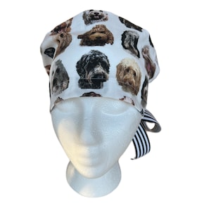 Doodle Dogs Scrub Cap - Various Prints. Ribbon tie back or elastic drawstring with cord lock