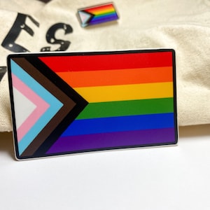 Progress Pride Flag Sticker — LQBTQIA +, Inclusive Sticker, Transgender, BPOC, Matte Finish