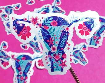 Floral Uterus Sticker, Feminist, Body Sticker, Women Empowerment