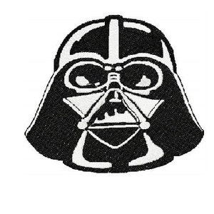 Könnte beinhalten: Schwarz-weiß-Illustration von Darth Vaders Helm und Gesicht.