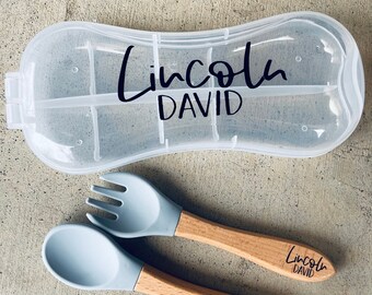 Personalized Silicone Utensil Set / Baby- Kid Utensil Set / Engraved Utensil Set