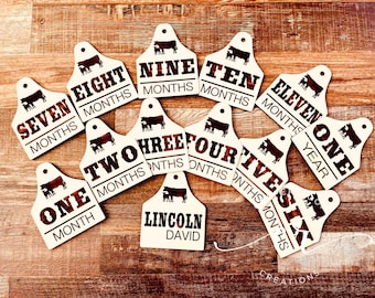 Custom Engraved Baby Milestone Tags Cow Eartag Milestones Baby Milestone Props