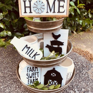 Farm Sweet Farm Tiered Tray Set Laser Cut Wood Kitchen Decor Home tiered tray signs mini sign set
