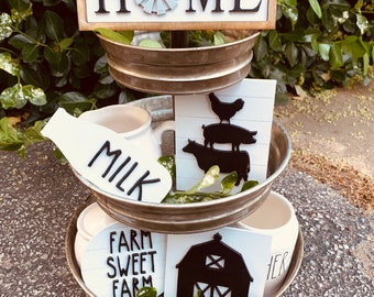 Farm Sweet Farm Tiered Tray Set Laser Cut Wood Kitchen Decor Home tiered tray signs mini sign set