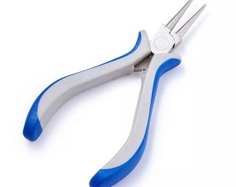 May include: A pair of blue and gray handled pliers with a silver metal head. The pliers are designed for jewelry making.