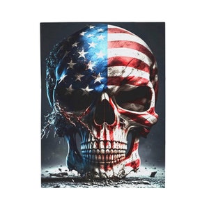 Radiant American Flag Skull Velveteen Plush Blanket