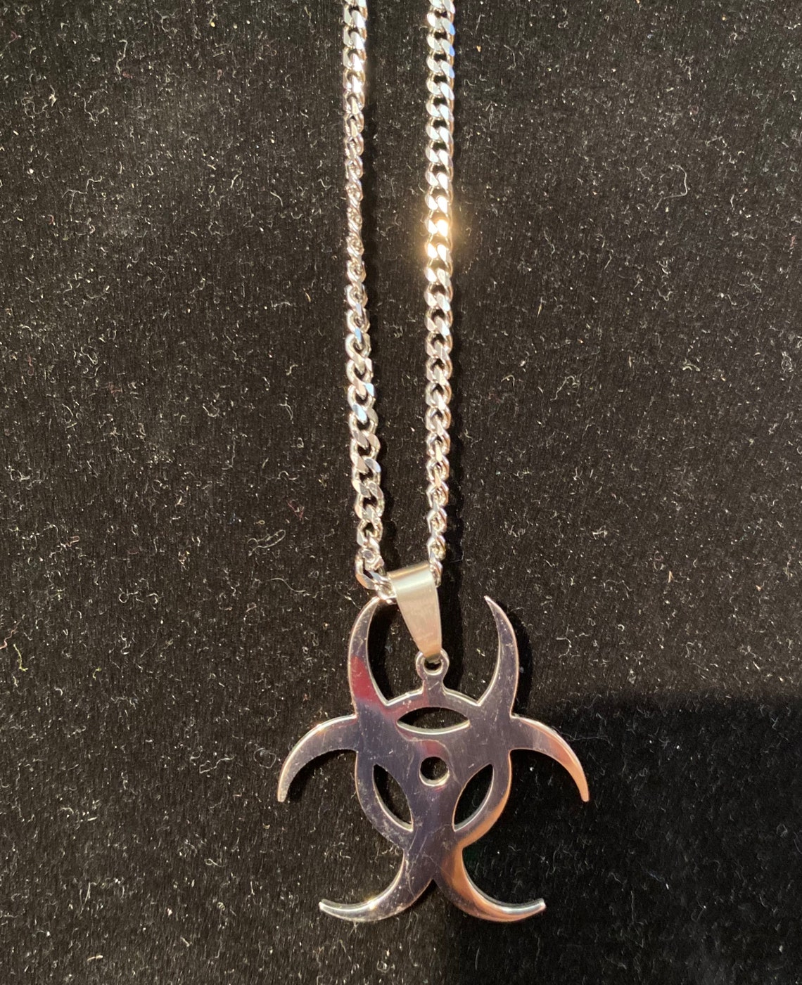Silver Tone Biohazard Symbol Stainless Steel Silver Handmade Necklace ...