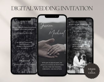 Wedding Invitation Template, Digital Invitation, Modern Wedding Invitation, Electronic Wedding Invite, Wedding Evite | Customizable on Canva