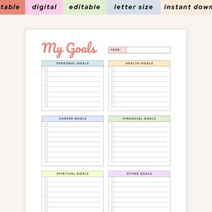 Goal Planner Printable | Fillable PDF Planner | Goal Setting | Goal Tracker | Instant Download