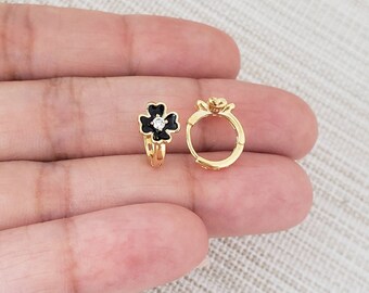 Baby Earrings, Flower Earrings, Flower Huggie Earrings, Gold Hoop Earrings, Gold Huggie Earrings, Huggie Hoop Earrings, Spring Earrings