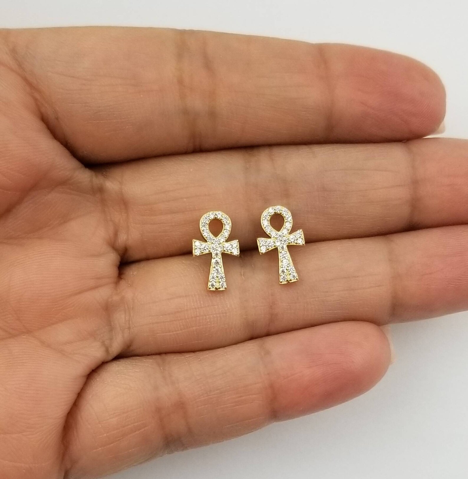 Gold Earrings 14K Yellow Gold Ankh Cross Stud Earrings Etsy