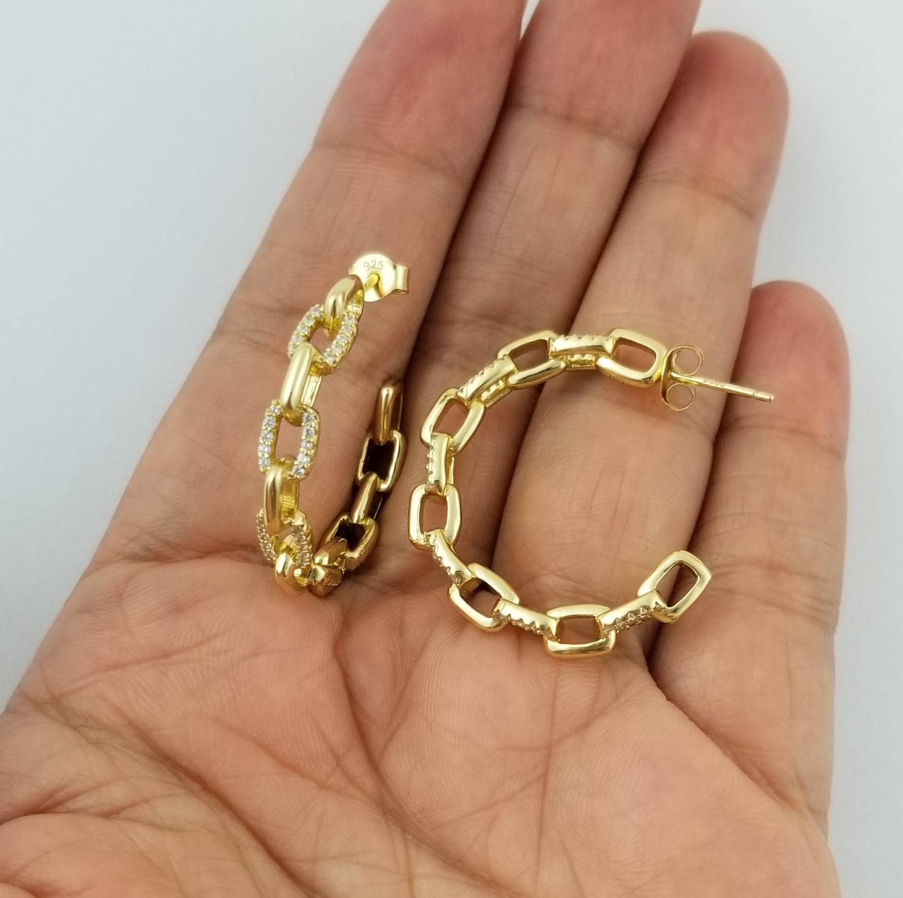 Gold Earrings 14K Yellow Gold Gucci Link Hoop Stud Earrings Etsy