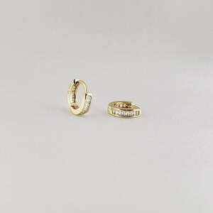 Diamond Huggie Earrings, Small Gold Hoops, Gold Diamond Hoop Earrings, Baguette Diamond Huggie Earrings, Petite Hoop Earrings, Gift For Her