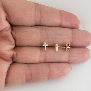 Dainty Earrings, Gold Earrings, Sterling Silver Earrings, Cross Earrings, Tiny Earrings, Gold Stud Earrings, Diamond Stud Earrings