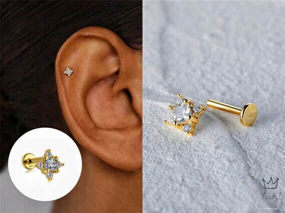 Diamond & Opal Flat Back Piercing Earring