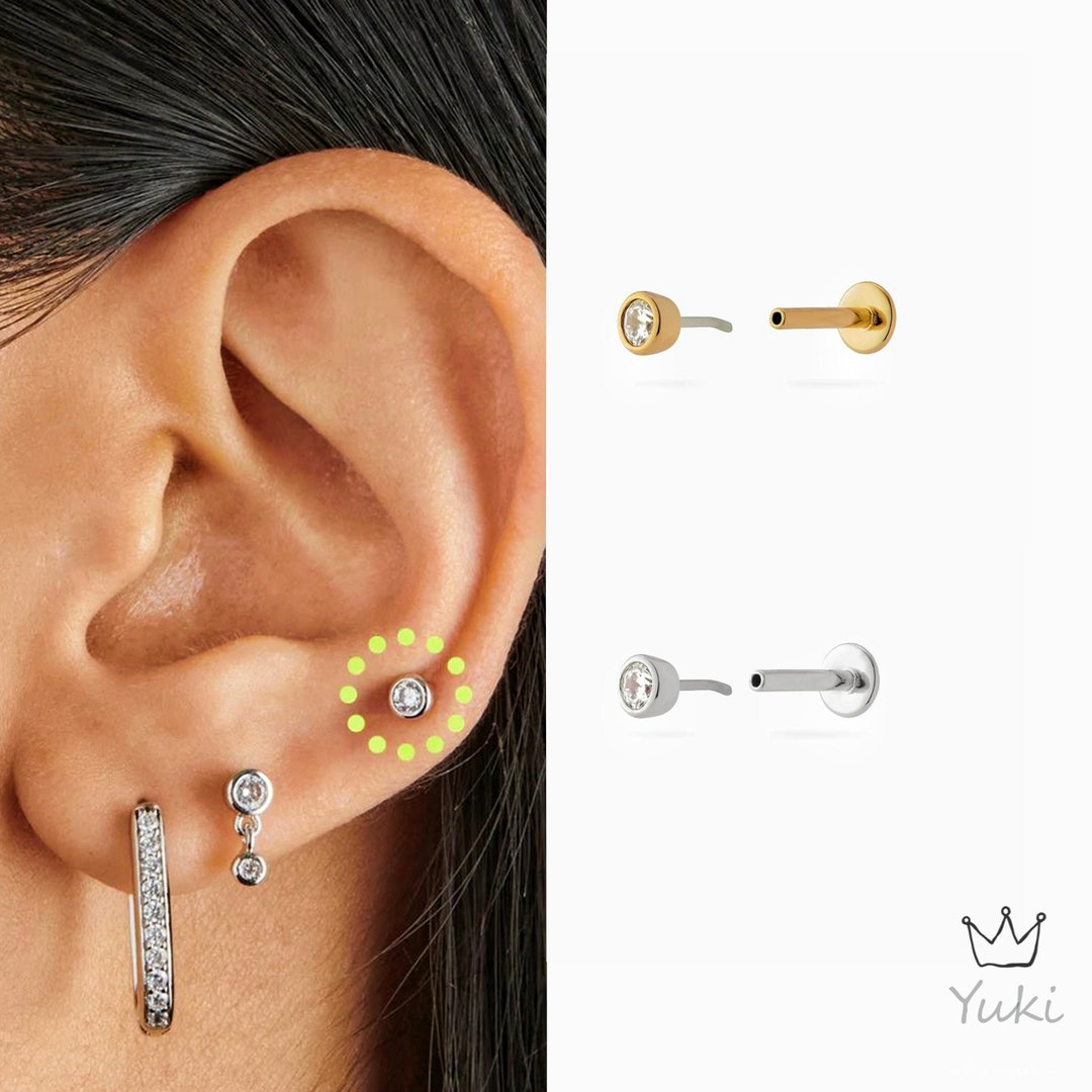 18G Round Diamond Thumbtack Labret Threadless Flat Back Etsy