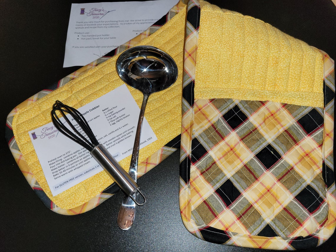 Handmade Double Potholders Personalized Embroidered Yellow Etsy