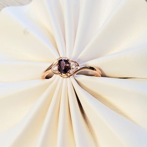 Three Stone Genuine .44ct Pink Purple Sapphire Promise Rose Gold Sterling Silver Ring, Promise Style Purple Sapphire Gold Ring, Gift Box