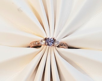 Genuine Violet Blue Tanzanite Gemstone Rose Gold 3 Stone Promise Ring, 3 Stone Design Tanzanite Promise Ring, Tanzanite Engagement Ring