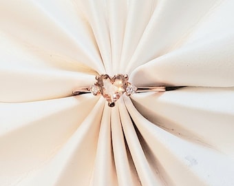Genuine Oval .84ct Heart Morganite Gemstone Rose Gold Engagement Ring, Rose Gold Heart Shaped Morganite Gemstone Ring, Size 7 or 8