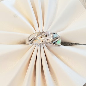 Opal Inlay Sterling Silver Ring: .93ct Goshenite Beryl, Size 9