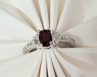 Ruby Red Gemstone Ring: Art Deco Sterling Silver Promise Ring, Size 7