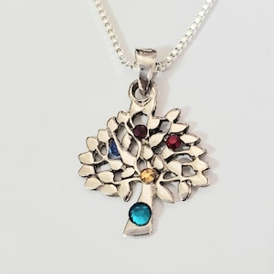 Mother's Necklace, Silver Tree of Life Mother's Birthstone Crystal Necklace, Mother and Children Necklace, Tree of Life, Gift Box Included