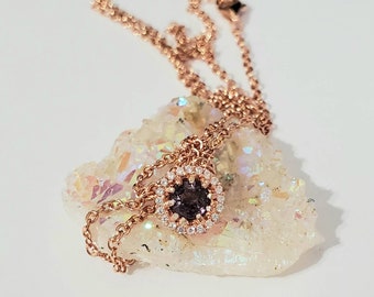Purple Spinel Rose Gold Necklace: Sterling Silver Solitaire Pendant