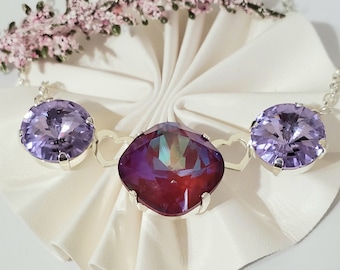 Swarovski-kristallhalsband: Fuchsia & lila silvermodehalsband