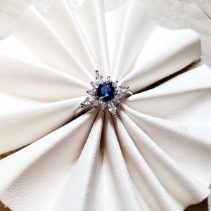 Natural .50ct Blue Ceylon Sapphire Gemstone Art Deco Style Silver Ring, Star Blue Sapphire Engagement Promise Ring, Size 5 1/2
