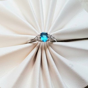 Genuine .67ct VS Blue Zircon Gemstone Engagement Ring, Sterling Silver Bright Blue Zircon Gemstone Ring, Size 6