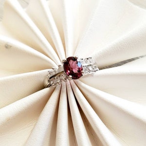Magenta Rhodolite Garnet Ring: Sterling Silver Zircon Accent, Size 6