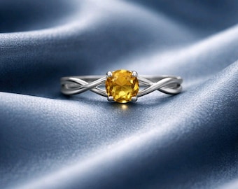 Citrine Ring - VS Brazilian Gemstone, Sterling Silver Infinity Twist