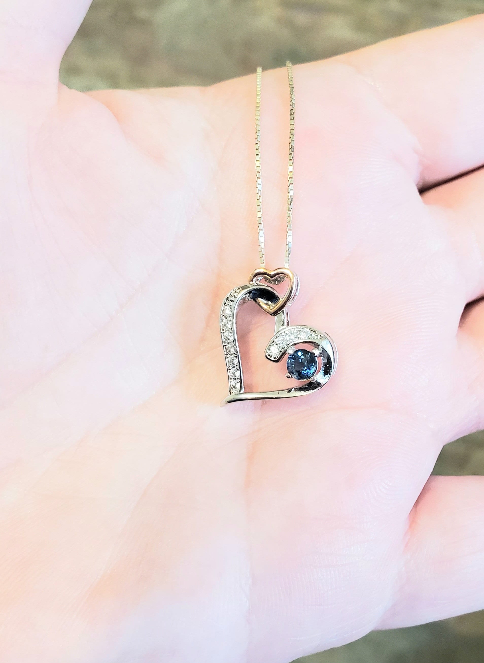 Collier Chaîne En Argent 925 Avec Pendentif Double Coeur Saphir, Longueurs 16 à 22 Pouces - Fabriqué En Italie !