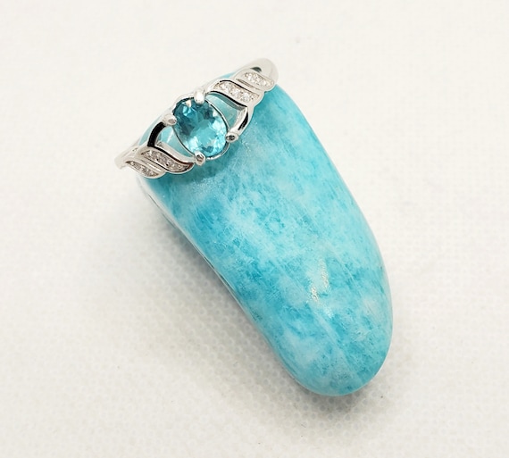 Bague En Argent 925 Avec Apatite Néon Bleue Naturelle - Taille 7 - Faite Main En Inde