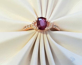 Bague rubis : pierre précieuse naturelle de 0,81 carat, argent sterling or rose, taille 6