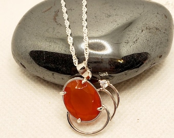 Art Deco Mexikanischer Feueropal Anhänger: Sterling Silber Halskette
